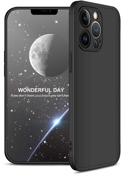 Apple iPhone 13 Pro Kılıf 3 Parçalı Tam Koruma Sert Mika Ays Kapak Siyah
