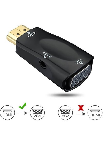 HDMI To VGA Çevirici Dönüştürücü Ses Çıkışlı Ps3 Ps4 Receiver Projeksiyon Pc Laptop