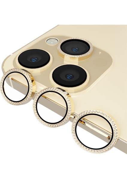Binano Iphone 13 Pro/13 Pro Max Taşlı Gold Kamera Koruyucu