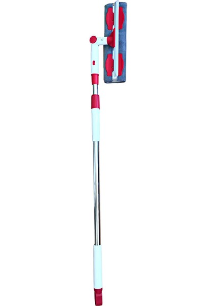 Çift Taraflı Mikrofiber Bezli Oynar Başlıklı Çek Çekli Teleskopik Sapcam Silme Aparatı + Yedek Bez