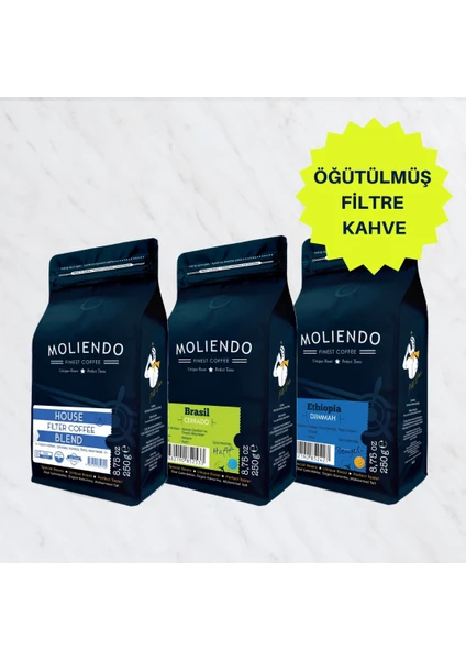 Moliendo Finest Coffee Moliendo Ekonomik Paket (Öğütülmüş Filtre Kahve 3*250 g