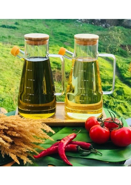 Yağlık Sirkelik Seti Silikon Contalı Bambu Kapaklı 3'lü Set Yağdanlık Standlı