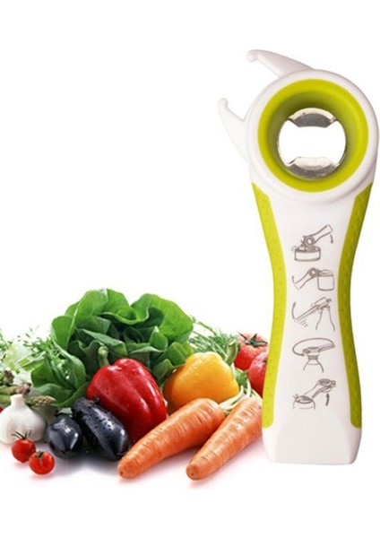 5 Arada 1 Çok Fonksiyonlu Plastik Şişe Açıcı Beyaz ve Yeşil