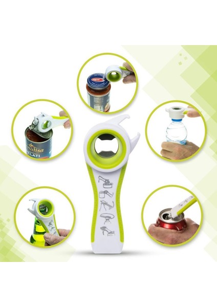 5 Arada 1 Çok Fonksiyonlu Plastik Şişe Açıcı Beyaz ve Yeşil