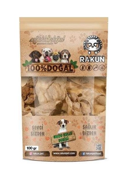 Kurutulmuş Kuzu Kelle Derisi Köpek Ödülü 100 gr