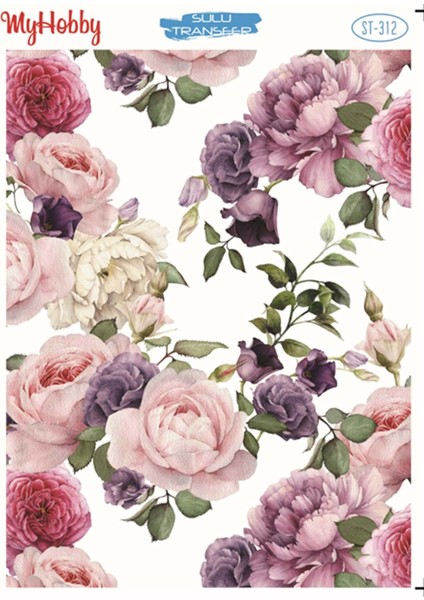 St 312 Pembe Tonları Büyük Gül Desenli Sulu Transfer 25X35