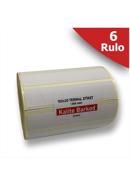 100x20 Termal Etiket 6 Rulo Barkod Etiketi