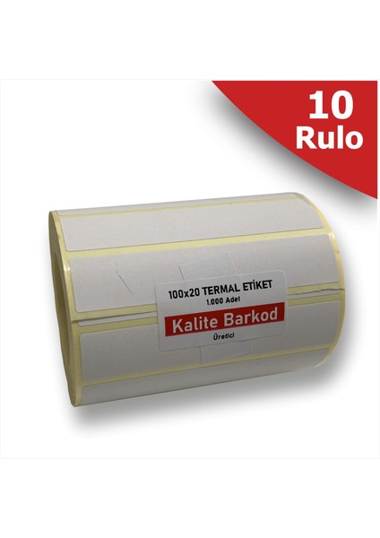 100x20 Termal Etiket 10 Rulo Barkod Etiketi