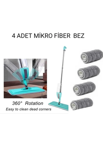 Spin Mop Sprey Mop Deterjan Hazneli 4 Adet Yedek Mop Spreyli Temizlik Paspası