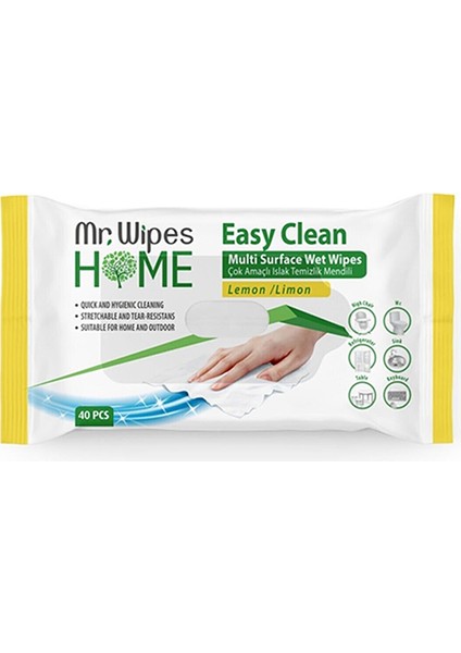 Mr. Wipes Farmasi Mr. Wipes Çok Amaçlı Yüzey Temizleme Mendili Limon Kokulu 40 Lı