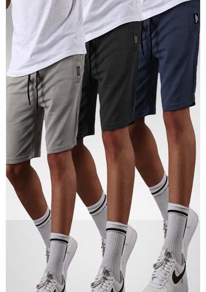 Boyalı Gri- Siyah-Lacivert Regular Fit 3'lü Şort Seti 5790