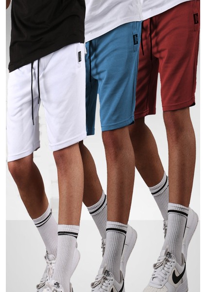 Beyaz-Mavi-Bordo Regular Fit 3'lü Şort Seti 5790