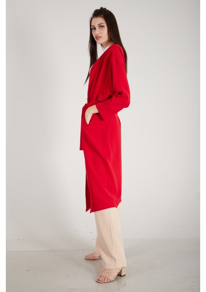 Kırmızı Krep Belden Kuşaklı Kimono 0107121.08 fiyatları