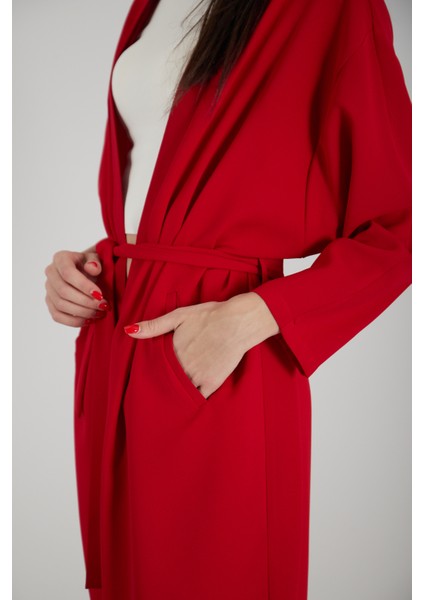 Kırmızı Krep Belden Kuşaklı Kimono 0107121.08 fırsatları
