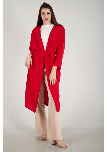 Kırmızı Krep Belden Kuşaklı Kimono 0107121.08 indirimleri