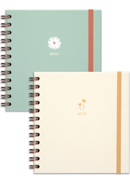 Matt Notebook 15X15 cm Kare 2'li Set Spiralli Çizgili Tarihsiz Not Defteri Papatya