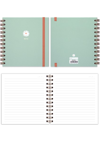 Matt Notebook 15X15 cm Kare 2'li Set Spiralli Çizgili Tarihsiz Not Defteri Papatya