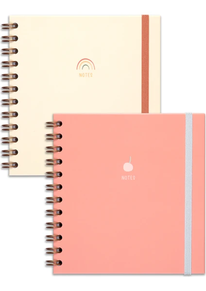 Matt Notebook 15X15 cm Kare 2'li Set Spiralli Çizgili Tarihsiz Not Defteri Gökkuşağı