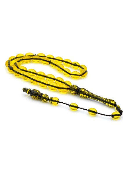 Usta Işi Sistemli Arpa Kesim Lacivert Toz Pres Kehribar Tesbih