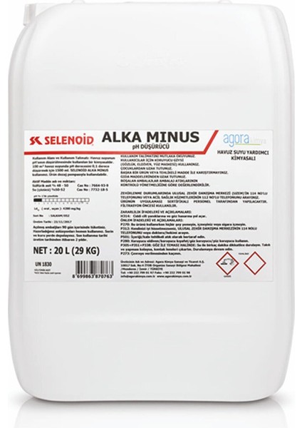 Selenoid Alkalinite Düşürücü alka Minus 20 L / 29 Kg