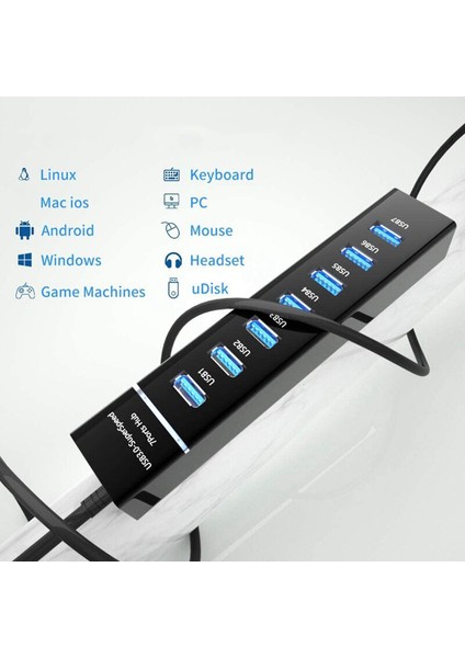 An-76 USB 3.0 Super Speed 7 Port 5 Gbps USB Çoklayıcı Hub 1mt Kablo