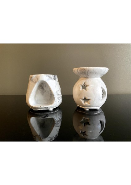 Talya Art Design, 2'li Set, Mermer Görünümlü Tad ve Deniz Buhurdanlık.