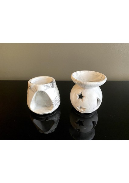 Talya Art Design, 2'li Set, Mermer Görünümlü Tad ve Deniz Buhurdanlık.