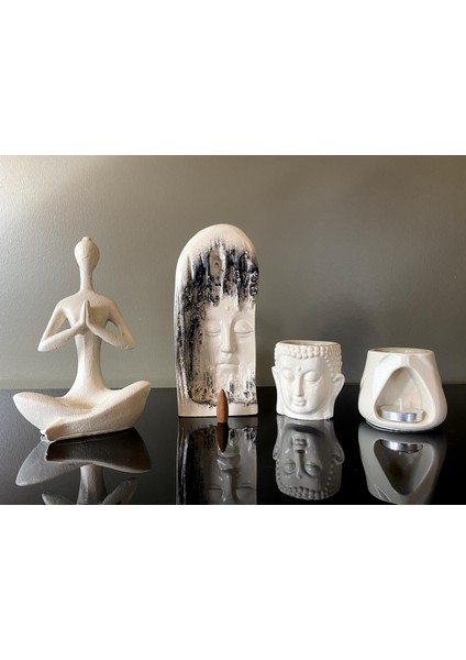 Yeni Talya Art Design 4 Parça Namaste Mumluk, Tütsülük, Buddha ve T.a.d. Buhurdanlık Seti.