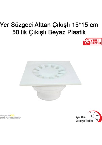 Okçu Kardeşler Yapı Market Yer Süzgeci Alttan Çıkışlı 15*15 cm 50 Lik Çıkışlı Beyaz Plastik