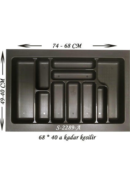 Çekmece Içi Plastik Kaşıklık Antrasit Antibakteriyel S-2289-A En:74-68 D:49-40 cm Arası Kesilebilir 10 Göz 80 cm Modül