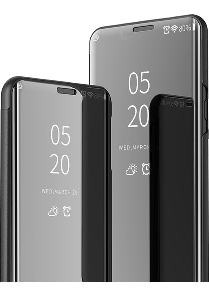 iPhone 14 Max Için Aynalı Deri Telefon Kılıfı - Mavi (Yurt Dışından)