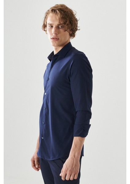 ALTINYILDIZ CLASSICS Erkek Koyu Lacivert Tailored Slim Fit Dar Kesim Gömlek