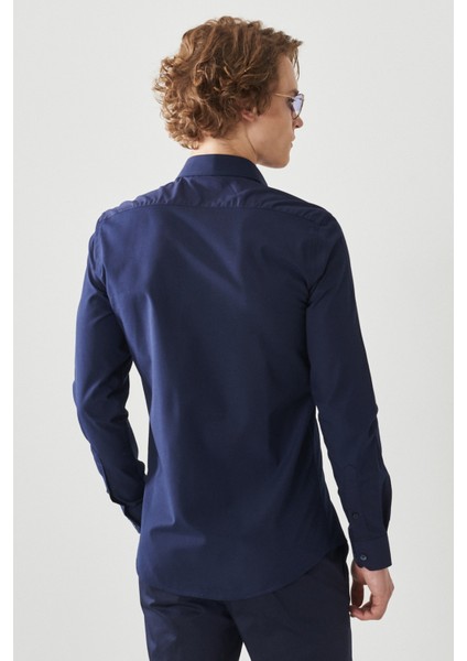 ALTINYILDIZ CLASSICS Erkek Koyu Lacivert Tailored Slim Fit Dar Kesim Gömlek