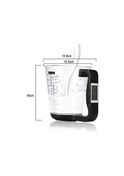 4-In-1 1 kg 600 ml Kapasiteli Ölçüm Fincan Ayrılabilir Mutfak Ölçeği (Siyah) (Yurt Dışından)