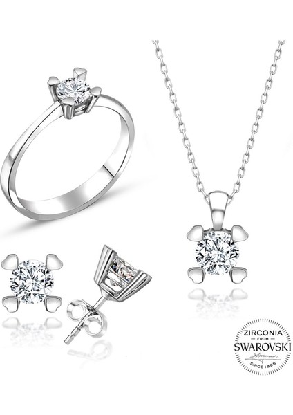 Sertifikalı Swarovski Tektaş Minik Zarif 925 Gümüş Set Takım