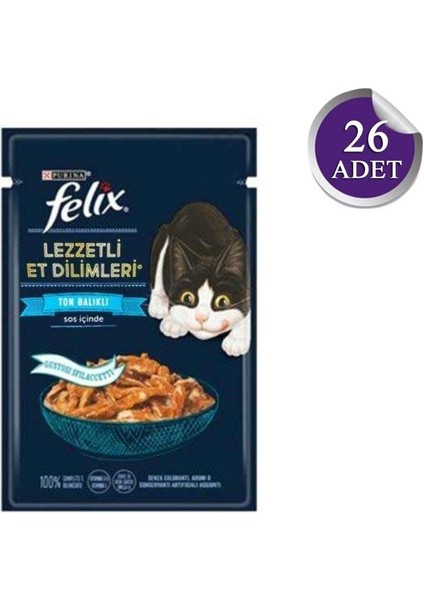 Pouch Tasty Shreds Ton Balıklı Lezzetli Et Dilimleri Yaş Kedi Maması 80 gr x 26 Adet