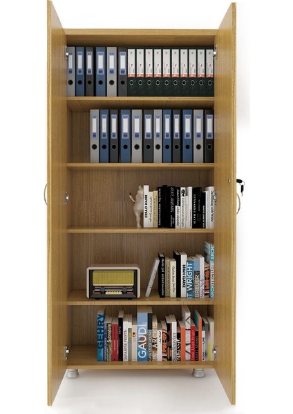 Büyük Boy Tam Kapak Kitaplık Dosya Dolabı Teak - 80X38X188