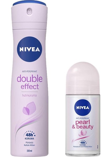 Kadın Double Effect 48 Saat Sprey Deodorant 150ML + Nivea Roll-On Kadın Deodorant 50 ml