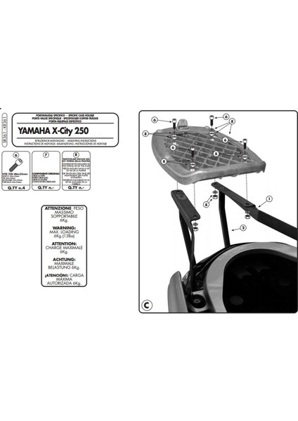Gıvı SR361 Yamaha X-City 125-250 (07-16) Arka Çanta Taşıyıcı