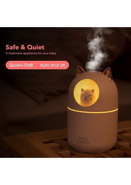 Ev İçin Serin Mist Nemlendirici Sevimli Kedi Yatak Odası İçin Gece Lambası Bebek Odası İçin Temel Saf Hava 300 ml. (Yurt Dışından)