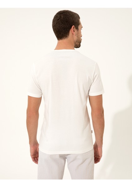 Erkek Ekru Slim Fit Bisiklet Yaka Tişört 50249801-VR019