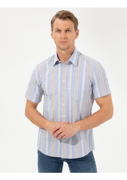Erkek Mavi Regular Fit Kısa Kollu Gömlek 50249753-VR036
