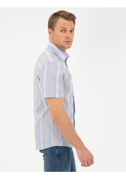 Erkek Mavi Regular Fit Kısa Kollu Gömlek 50249753-VR036
