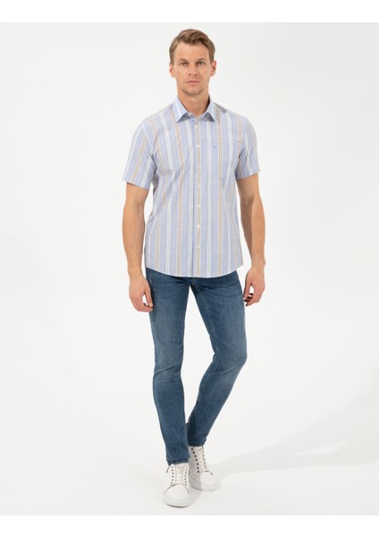 Erkek Mavi Regular Fit Kısa Kollu Gömlek 50249753-VR036