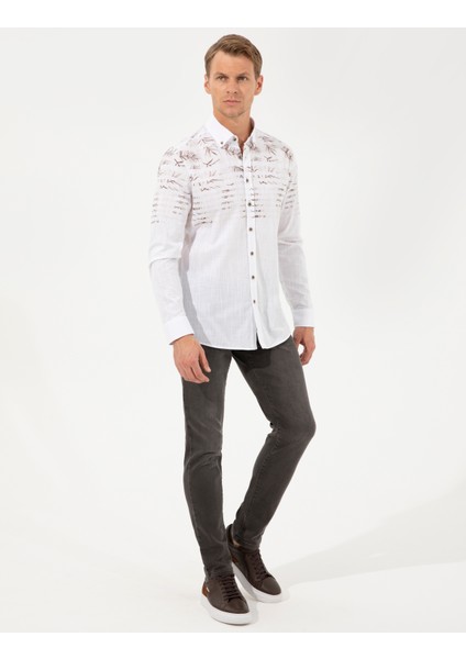 Erkek Kahverengi Slim Fit Uzun Kollu Gömlek 50250977-VR029 fırsatları