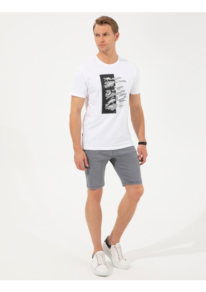 Erkek Beyaz Slim Fit Baskılı Bisiklet Yaka Tişört 50253504-VR013