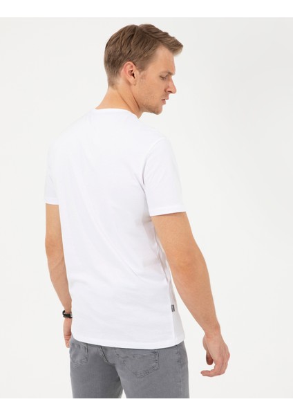 Erkek Beyaz Slim Fit Baskılı Bisiklet Yaka Tişört 50253504-VR013
