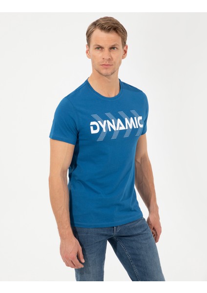 Erkek Lacivert Slim Fit Baskılı Bisiklet Yaka Tişört 50254024-VR106 modelleri
