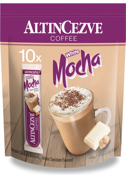 3ü1 Arada  Üçü Bir Arada White Mocha Beyaz Çikolata Aromalı 10′ Lu Paket (Tek Içimlik) -17 gr x 10 Adet