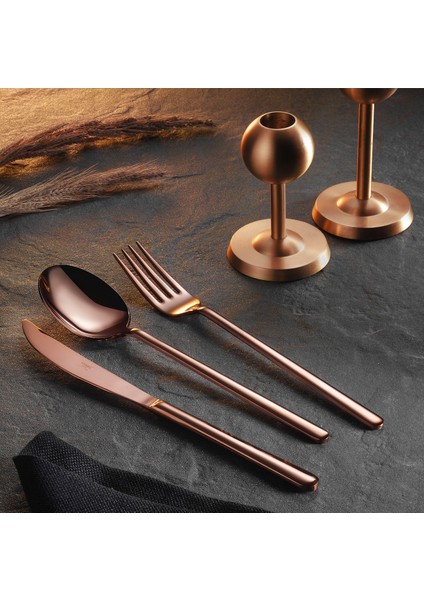 Arsel Lotus Parlak Titanyum Kaplama 4 mm 84 Parça 12 Kişilik Kutulu Çatal Kaşık Bıçak Takımı